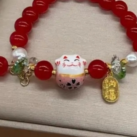 NEW Chinese Inspired Beaded Bracelet Lucky Cat - Picture 2 of 4